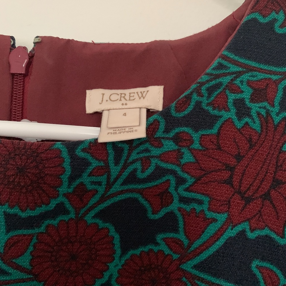 SOLD J. Crew Red Floral Short Sleeve Sheath Pencil Knee Length Dress